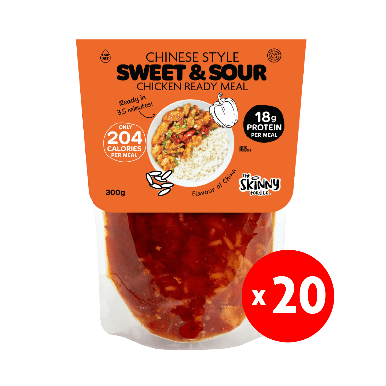 20 x Skinny Chinese Sweet & Sour Chicken 207 Calories Ready Meal - 300g - theskinnyfoodco