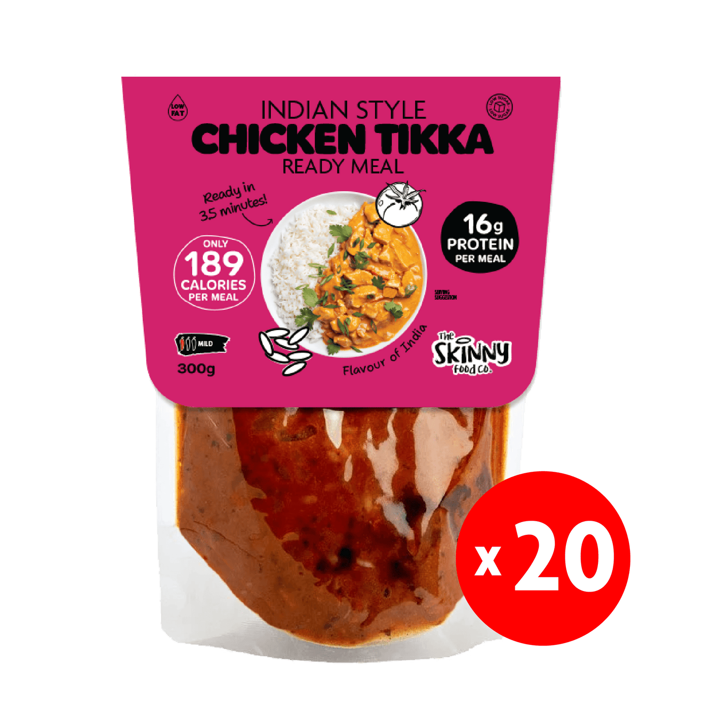 20 x Skinny Indian Chicken Tikka 189 Calories Ready Meal - 300g - theskinnyfoodco