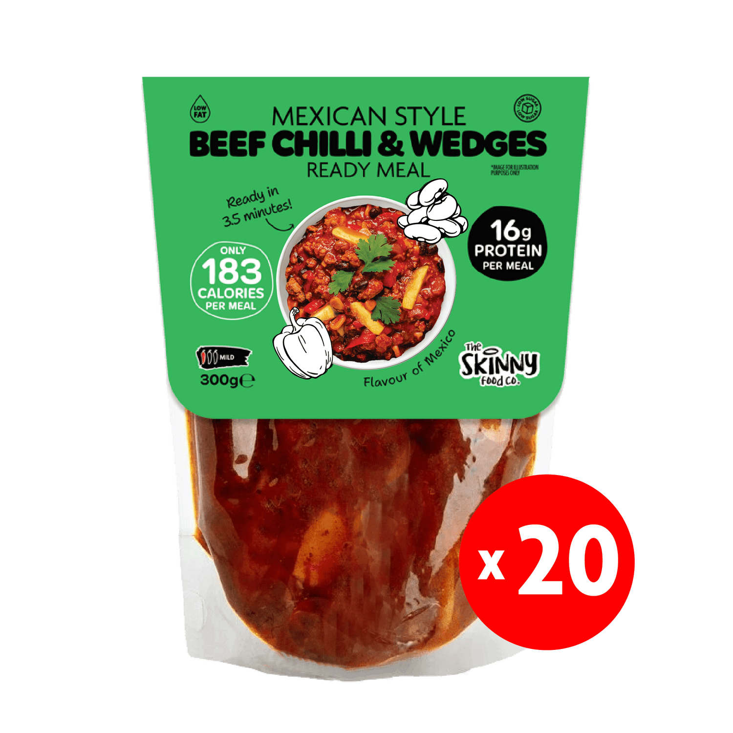 20 x Skinny Mexican Beef & Chilli Wedges 183 Calories Ready Meal - 300g - theskinnyfoodco