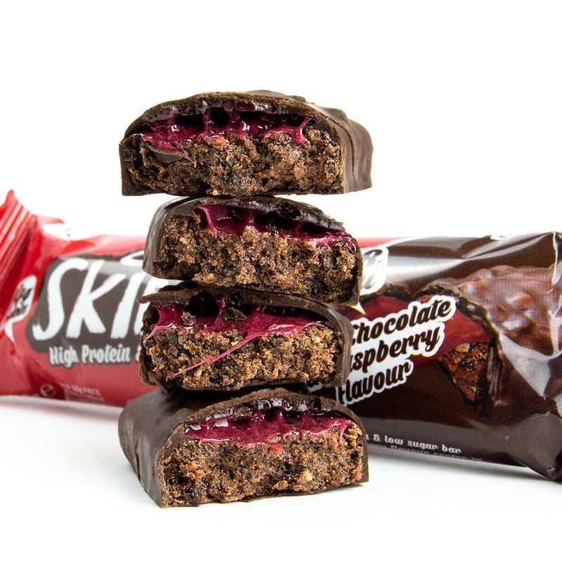 Dark Chocolate Raspberry Flavour Skinny High Protein Low Sugar Duo Bar - theskinnyfoodco