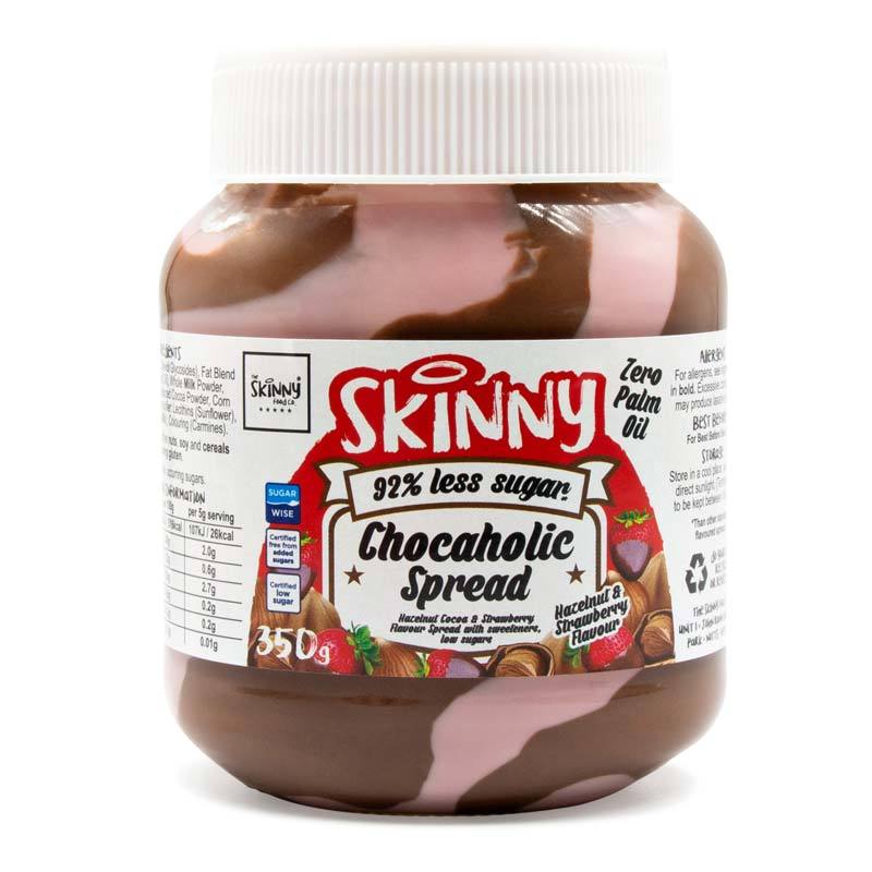 Skinny Low Sugar Chocaholic Hazelnut & Strawberry DUO Flavoured Spread - 350g - theskinnyfoodco