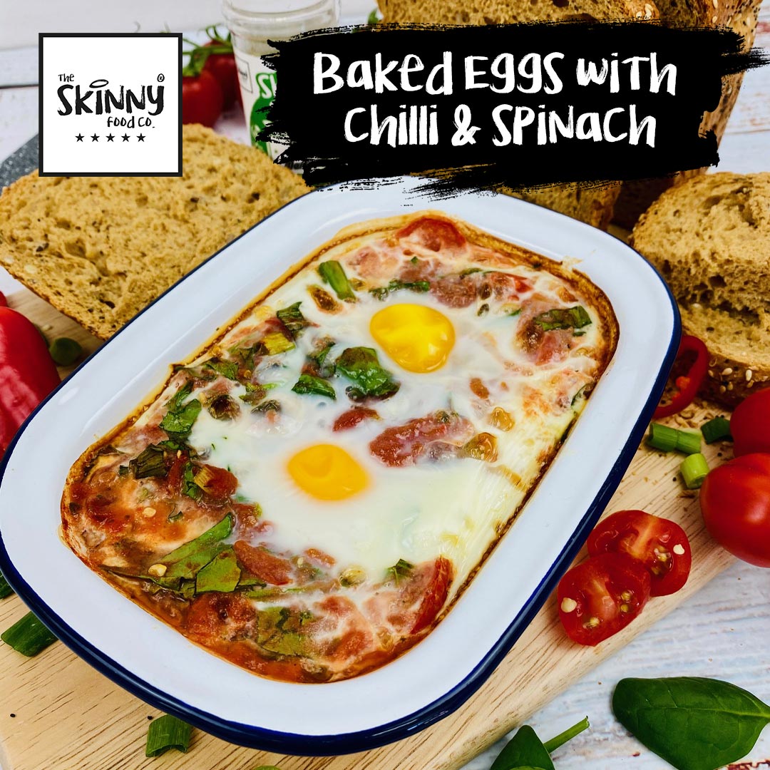 Baked Eggs with Chilli & Spinach - theskinnyfoodco