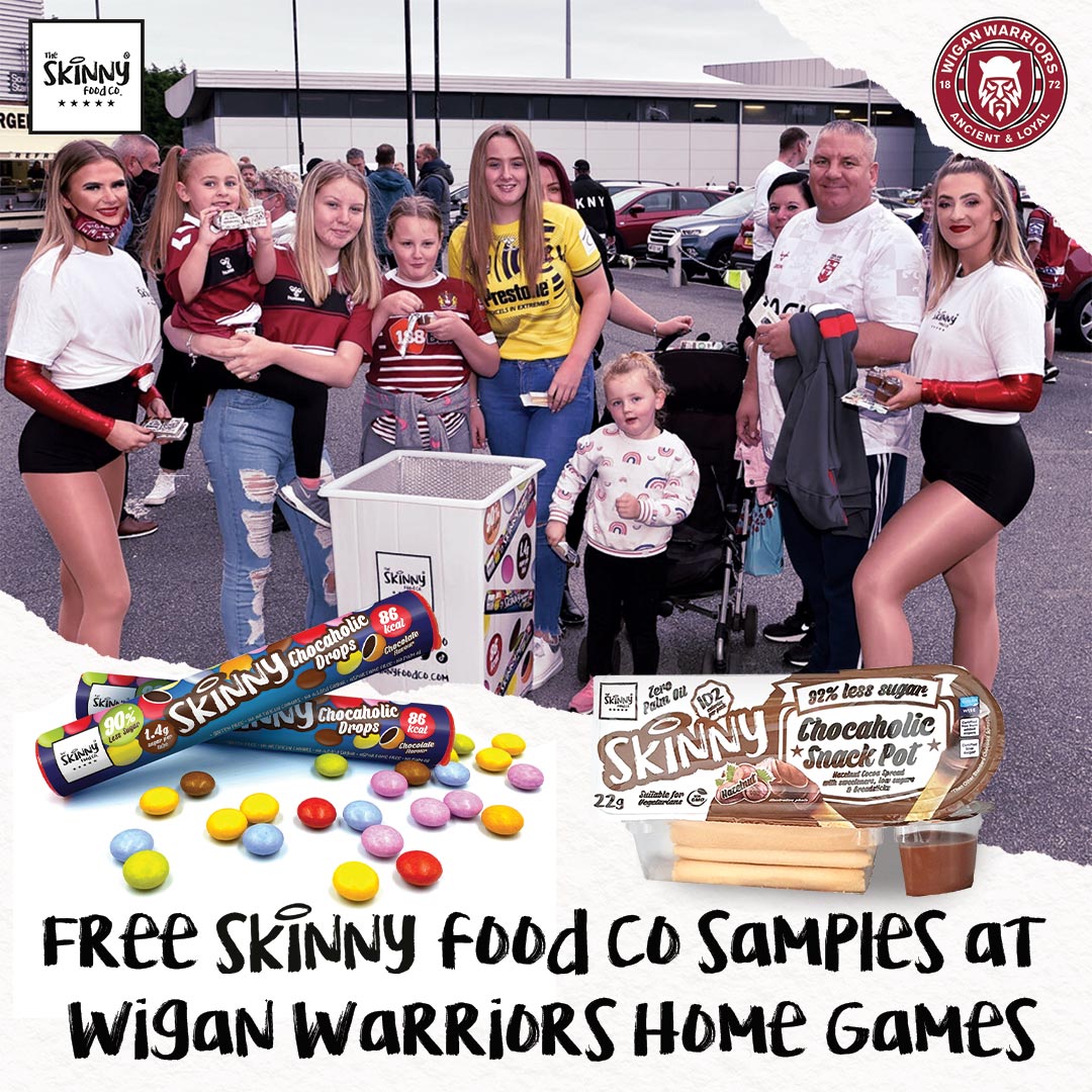 Gratis productmonsters bij Wigan Warriors Ground - theskinnyfoodco