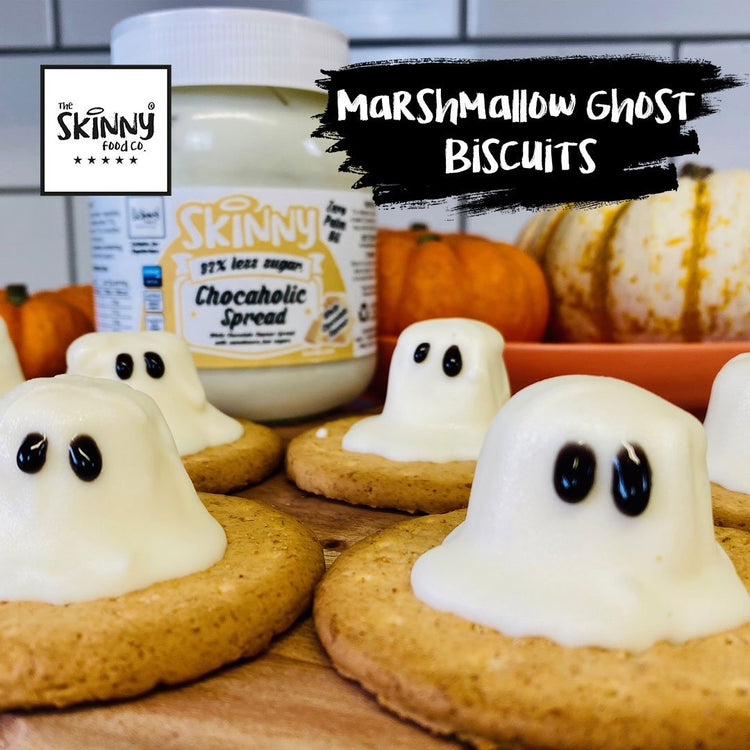 Ghost Marshmallow Biscuits Halloween Snack Recipes theskinnyfoodco