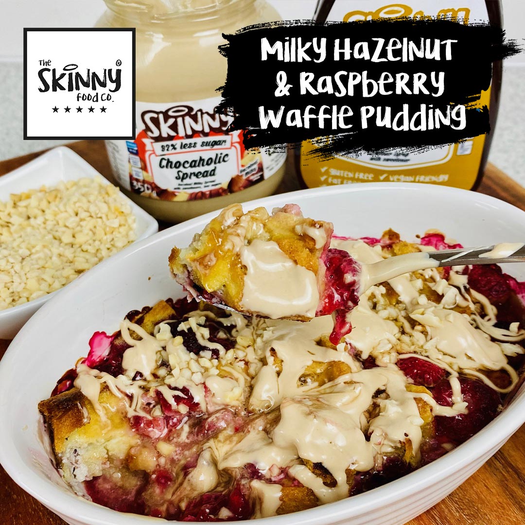 Milky Hazelnut & Raspberry Waffle Pudding - theskinnyfoodco