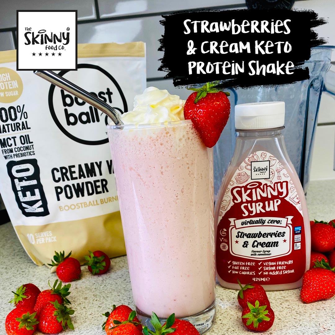 Strawberries & Cream Keto Protein Shake - theskinnyfoodco