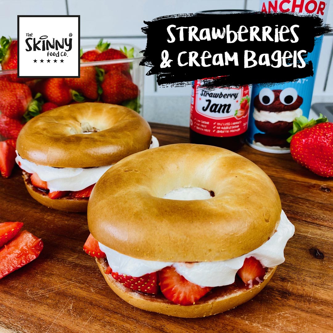 Super Simple Strawberries & Cream Bagels - theskinnyfoodco