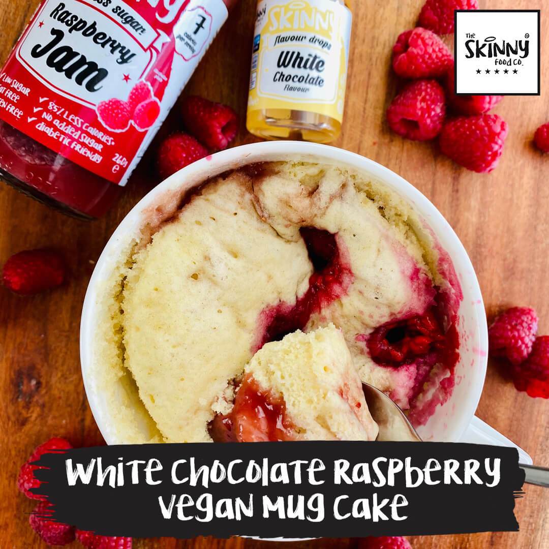 White Chocolate Raspberry Vegan Mug Cake - theskinnyfoodco