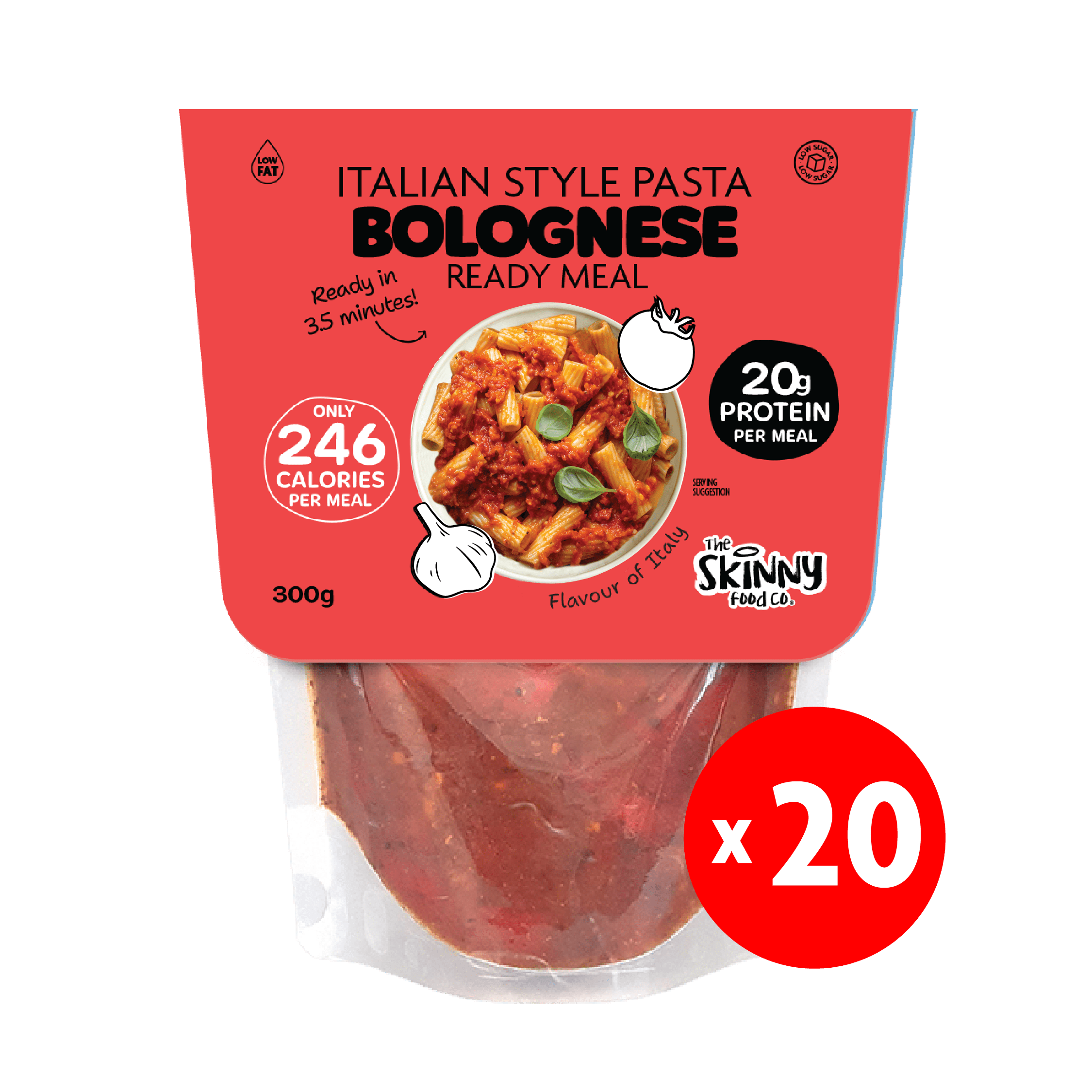20 x Skinny Italian Pasta Bolognese 237 Calories Ready Meal - 300g - theskinnyfoodco