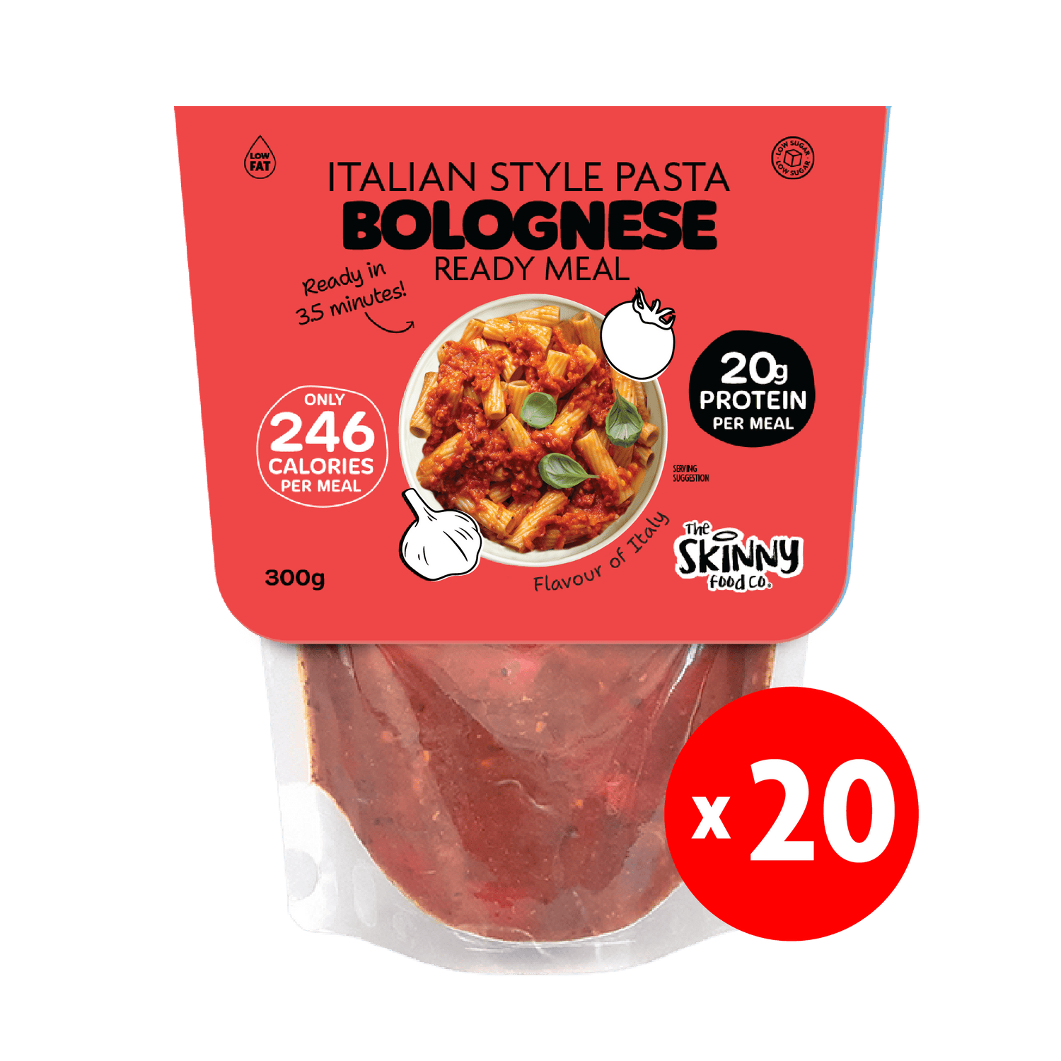 20 x Skinny Italian Pasta Bolognese 237 Calories Ready Meal - 300g - theskinnyfoodco