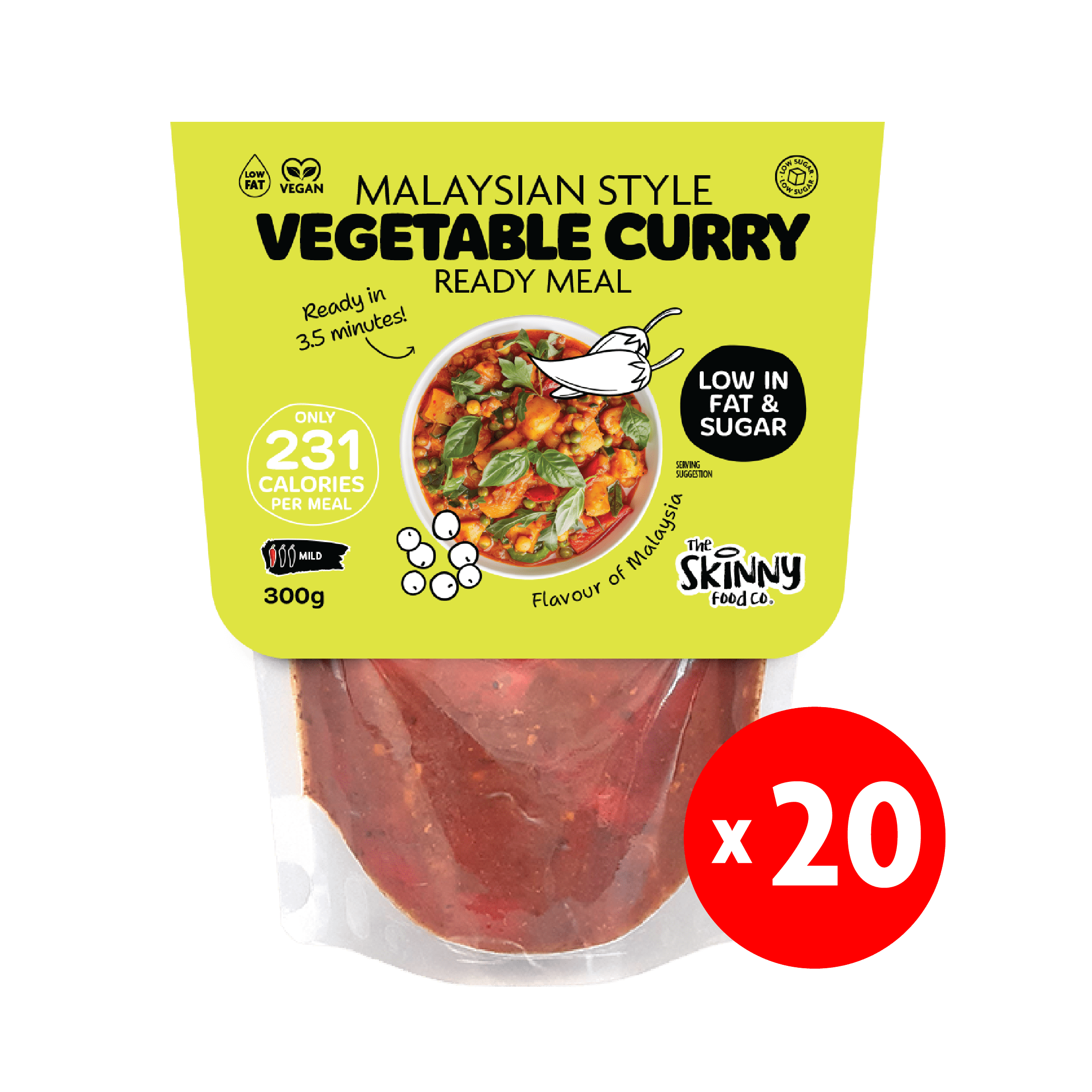 20 x Skinny Malaysian Style Vegetable Curry 171 Calories Ready Meal - 300g - theskinnyfoodco