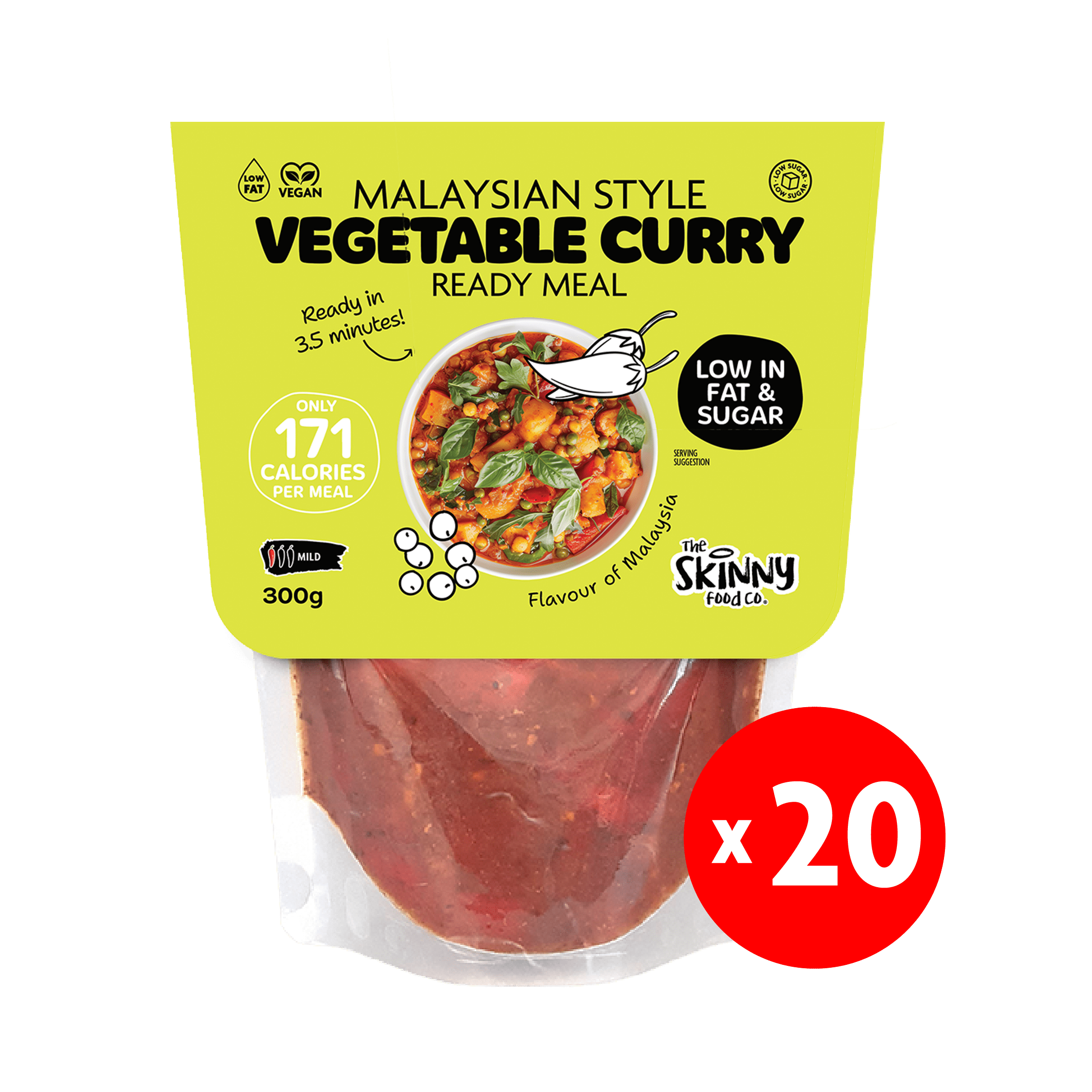 20 x Skinny Malaysian Style Vegetable Curry 171 Calories Ready Meal - 300g - theskinnyfoodco