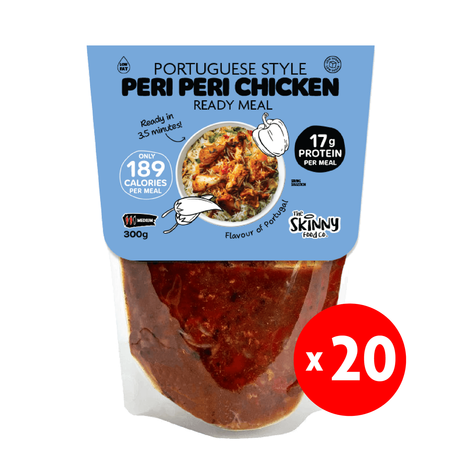 20 x Skinny Portuguese Peri Peri Chicken 189 Calories Ready Meal - 300g - theskinnyfoodco