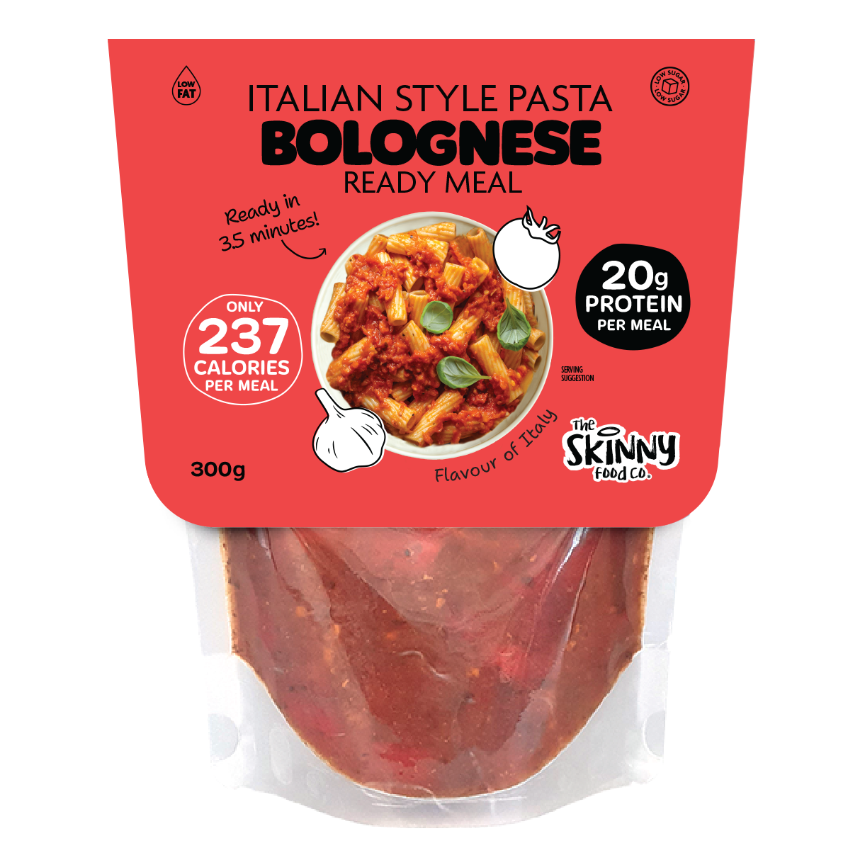 Skinny Italian Pasta Bolognese 237 Calories Ready Meal - 300g