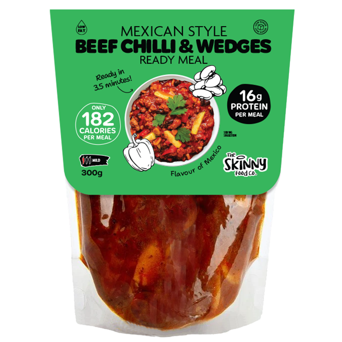 Skinny Mexican Beef & Chilli Wedges 183 Calories Ready Meal - 300g
