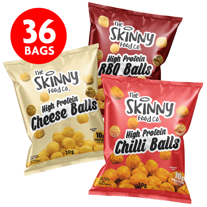 (Ausverkauf, Mindestens haltbar bis September 2025) Skinny High Protein Balls 36 x 20 g (Alle 3 Geschmacksrichtungen x 12) - theskinnyfoodco