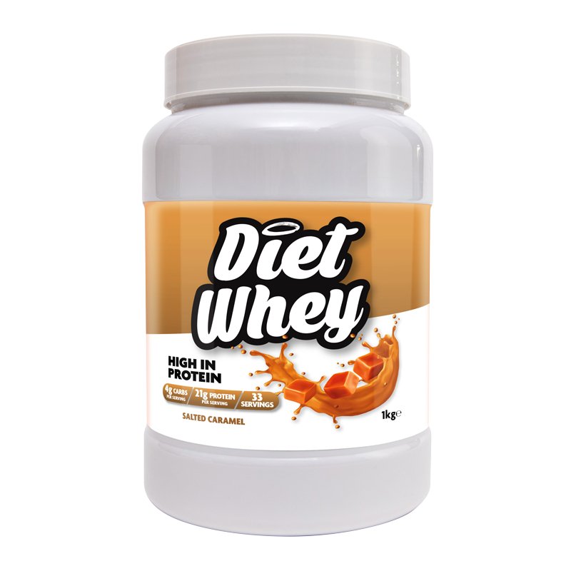 Diet Whey Protein + Free Shaker - Salted Caramel 1kg - 21g protein per serving - theskinnyfoodco