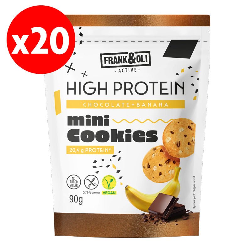 Frank & Oli High Protein Mini Cookies Chocolate & Banana 90g x 20 - theskinnyfoodco