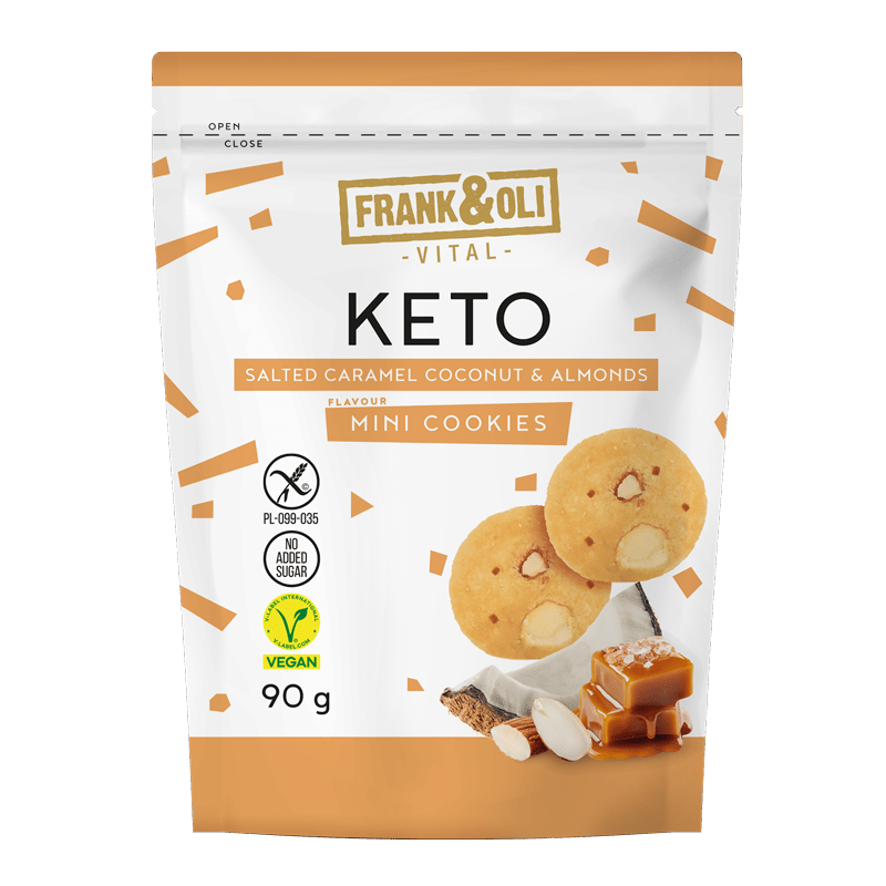 Frank & Oli Keto Mini Cookies Salted Caramel Coconut & Almonds 90g - theskinnyfoodco