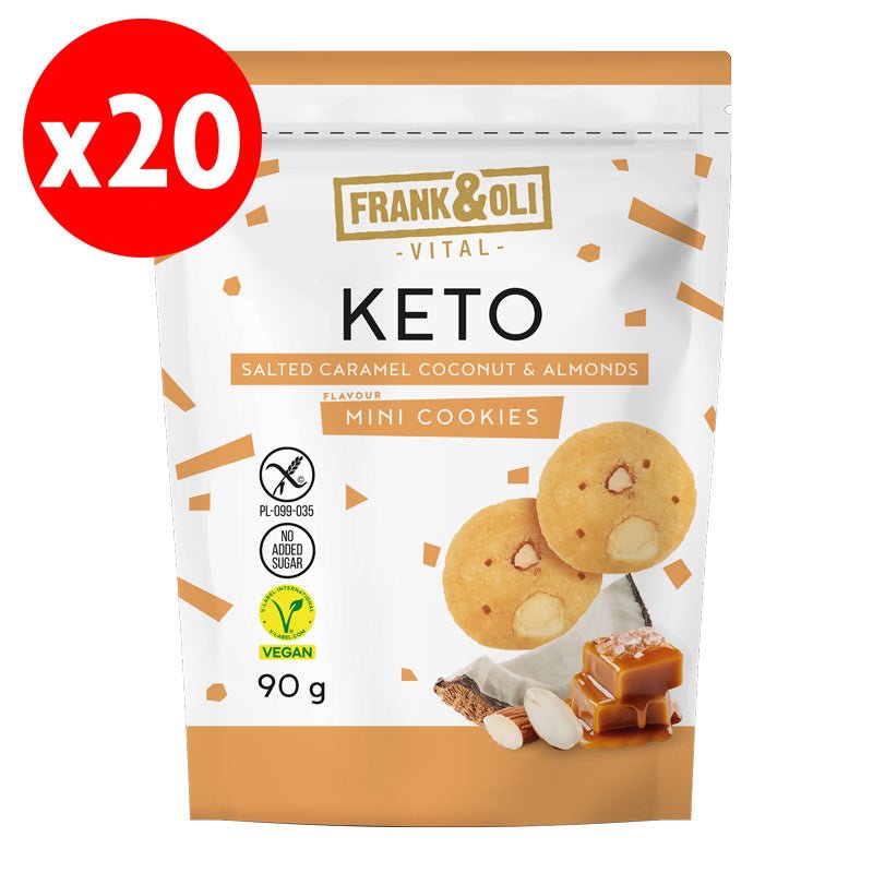 Frank & Oli Keto Mini Cookies Salted Caramel Coconut & Almonds 90g x 20 - theskinnyfoodco