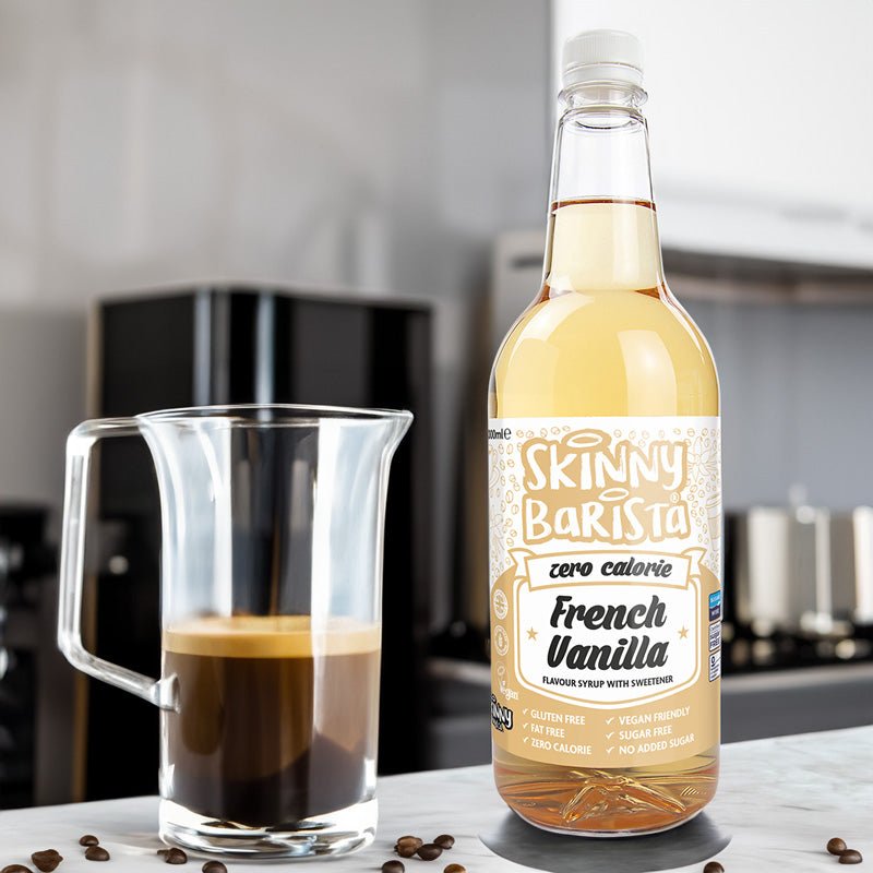 French Vanilla Flavour Syrup - Zero Calorie Sugar Free Skinny Coffee - 1 Litre - theskinnyfoodco
