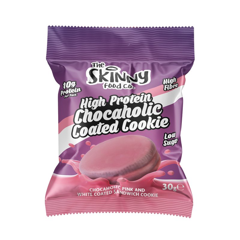 High Protein Chocaholic Coated Cookie Strawberry - 30g - theskinnyfoodco