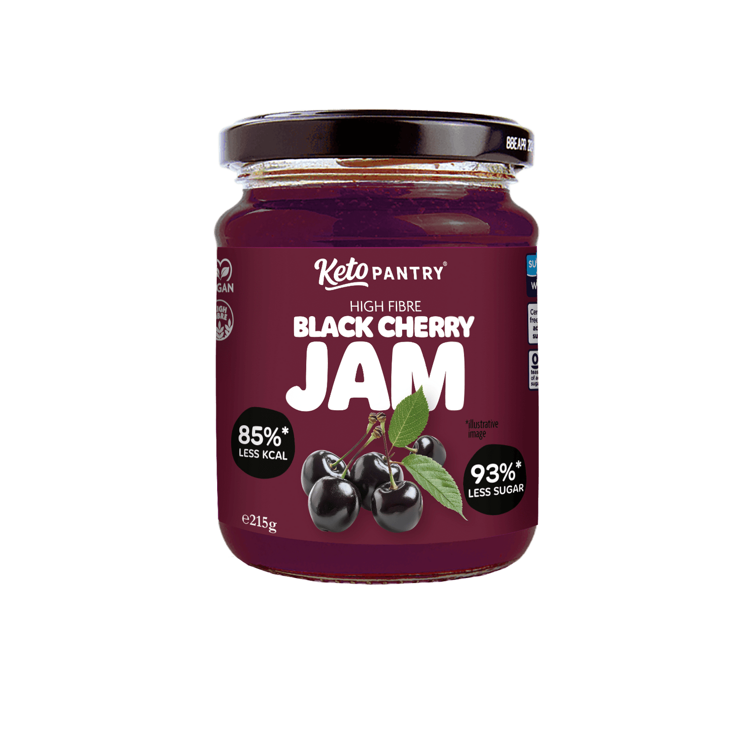 Keto Pantry Black Cherry Low Sugar Jam - 215g - theskinnyfoodco