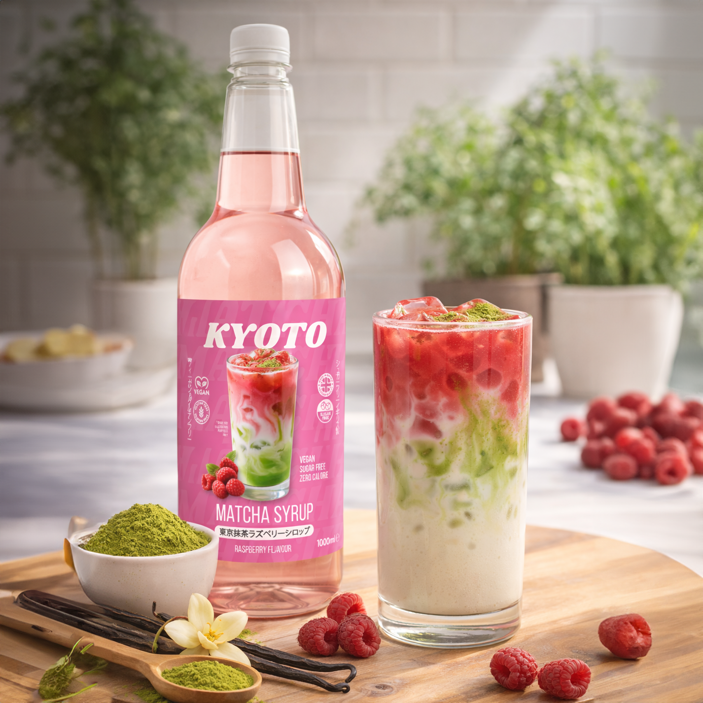 Σιρόπι Matcha με σμέουρα Kyoto - Χαμηλών θερμίδων χωρίς ζάχαρη - 1 λίτρο - theskinnyfoodco