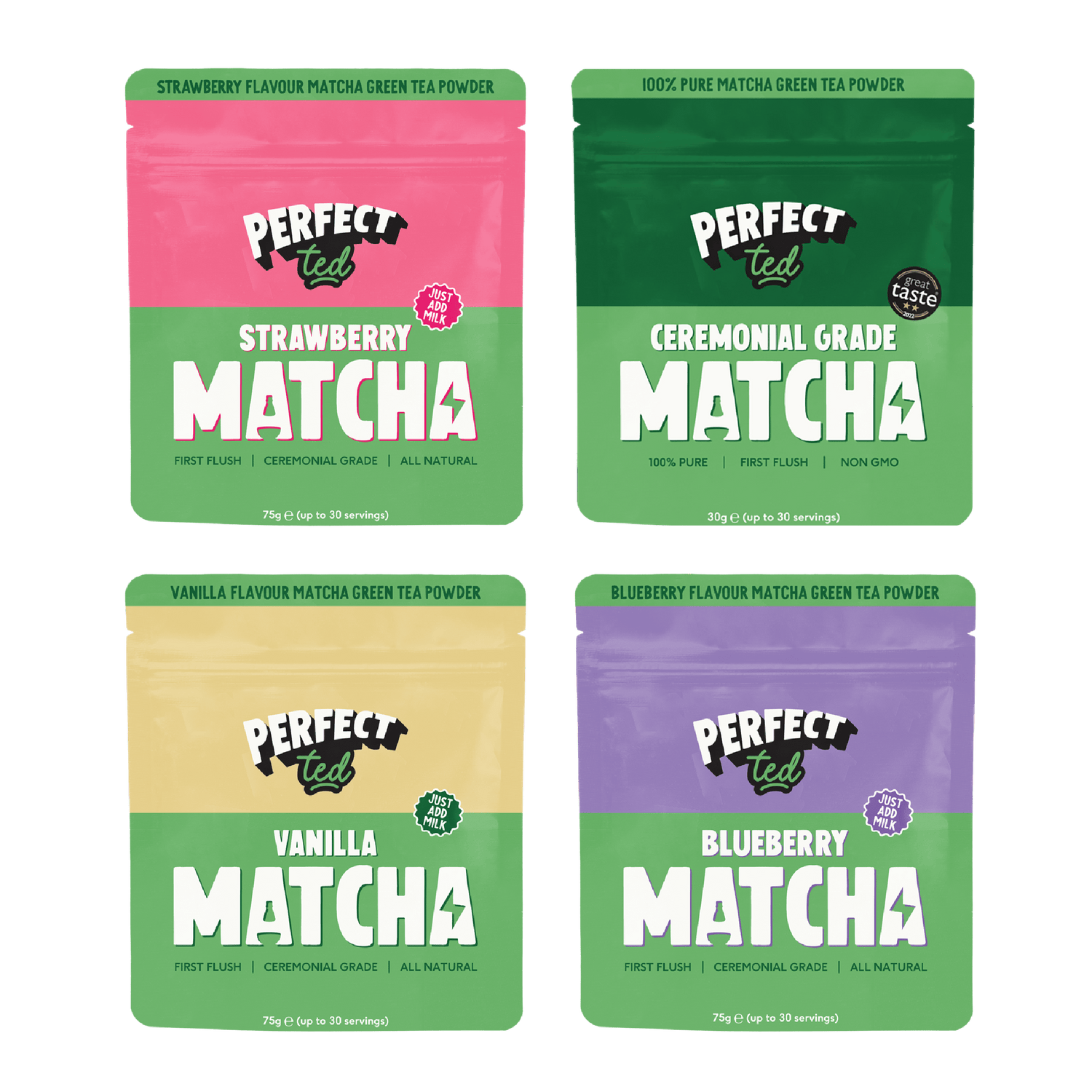 Perfect Ted Matcha 75 g (4 Geschmacksrichtungen) - theskinnyfoodco