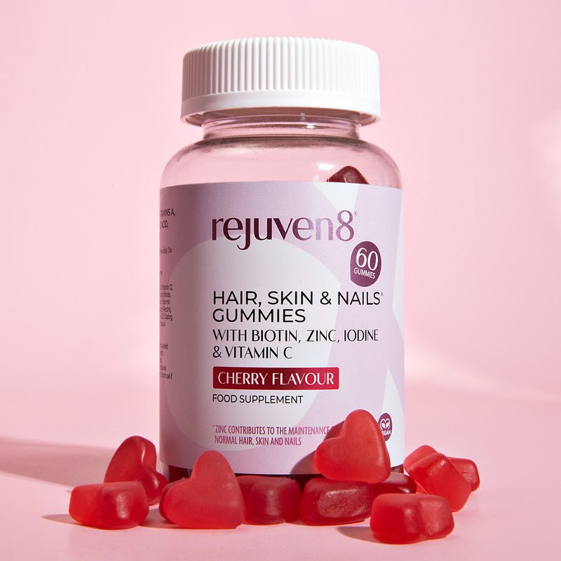 Rejuven8 Hair, Skin & Nails Cherry Flavour Gummies - 60 Gummies - theskinnyfoodco