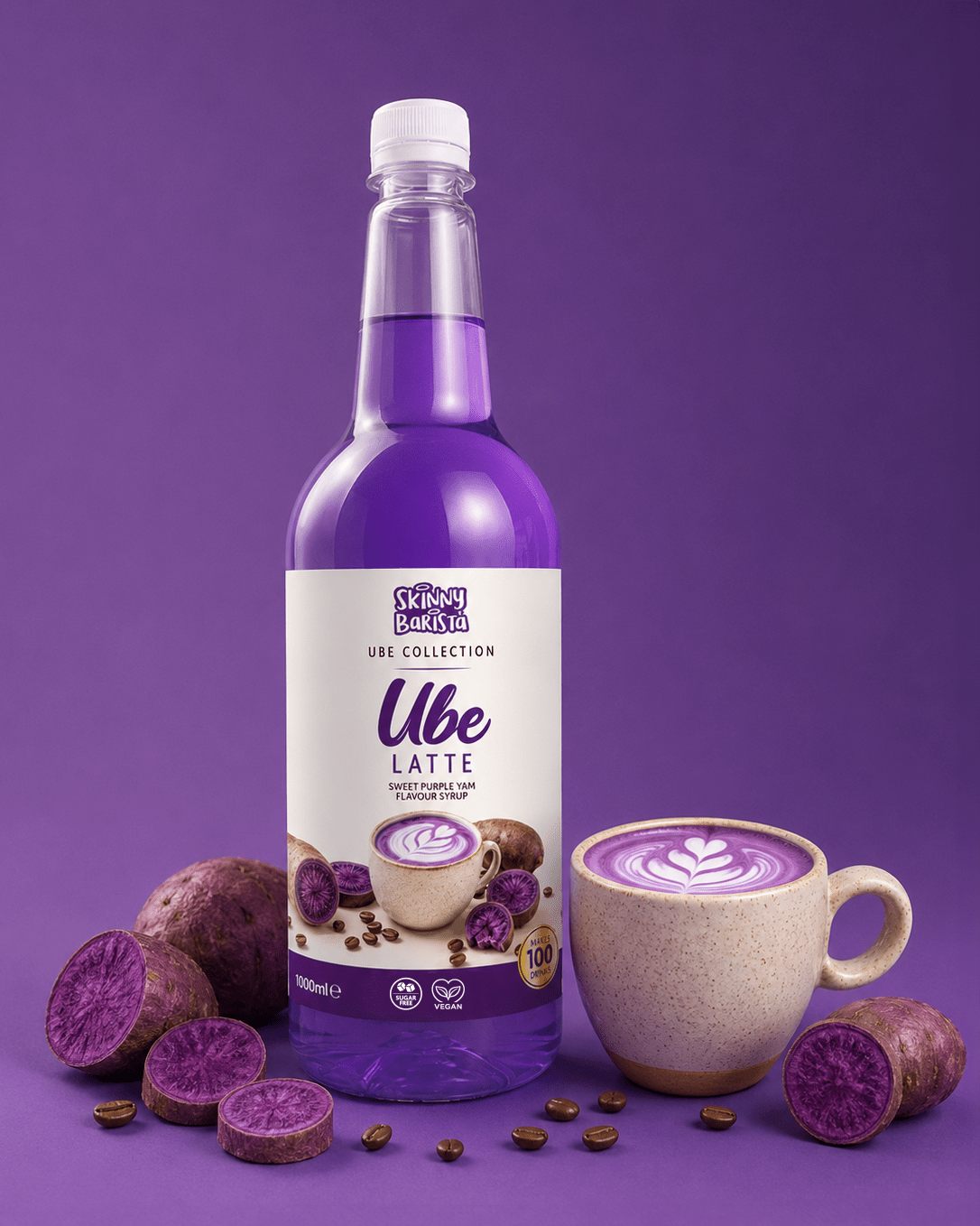 Skinny Barista Ube Latte Flavour Syrup - Low Calorie Sugar Free - 1 Litre - theskinnyfoodco
