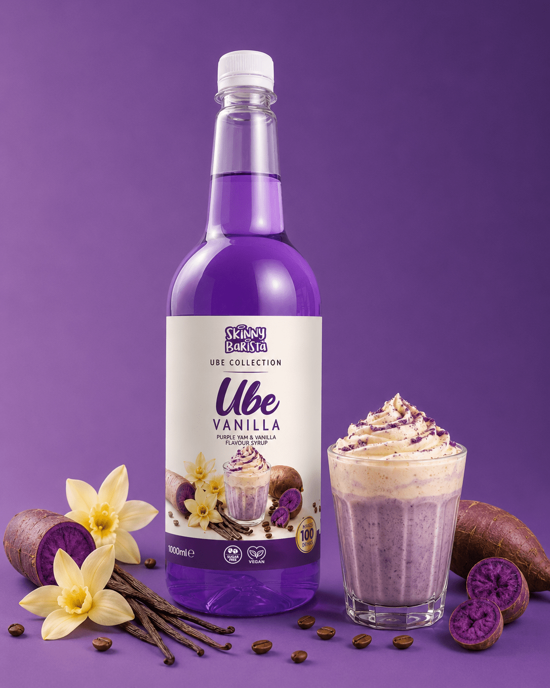 Skinny Barista Ube Vanilla Flavour Syrup - Low Calorie Sugar Free - 1 Litre - theskinnyfoodco