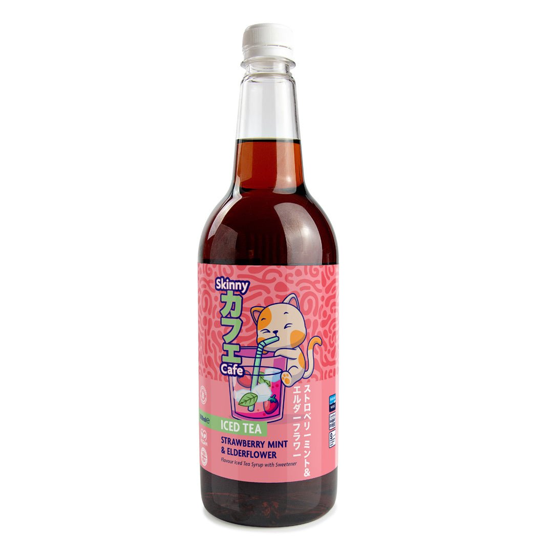 Skinny Caffe Strawberry Mint & Elderflower Flavour Zero Sugar Iced Tea Syrup - 1 litre - theskinnyfoodco