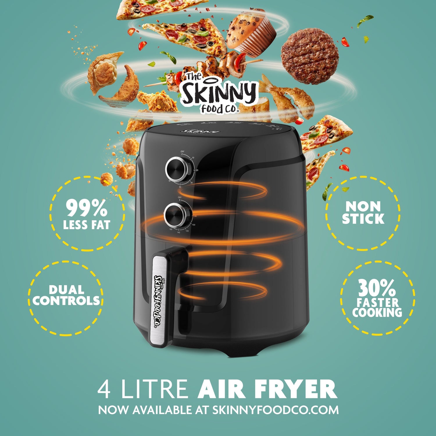 Skinny Food Co Black Air Fryer 4 Litre 1450w (Including Free Air Fryer Recipes Book) - Ninja Alternative - theskinnyfoodco