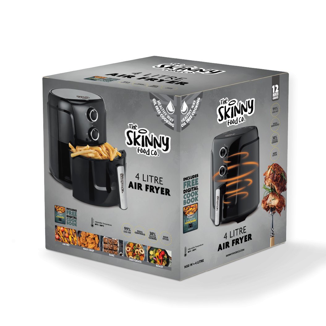 Skinny Food Co Black Air Fryer 4 Litre 1450w (Including Free Air Fryer Recipes Book) - Ninja Alternative - theskinnyfoodco