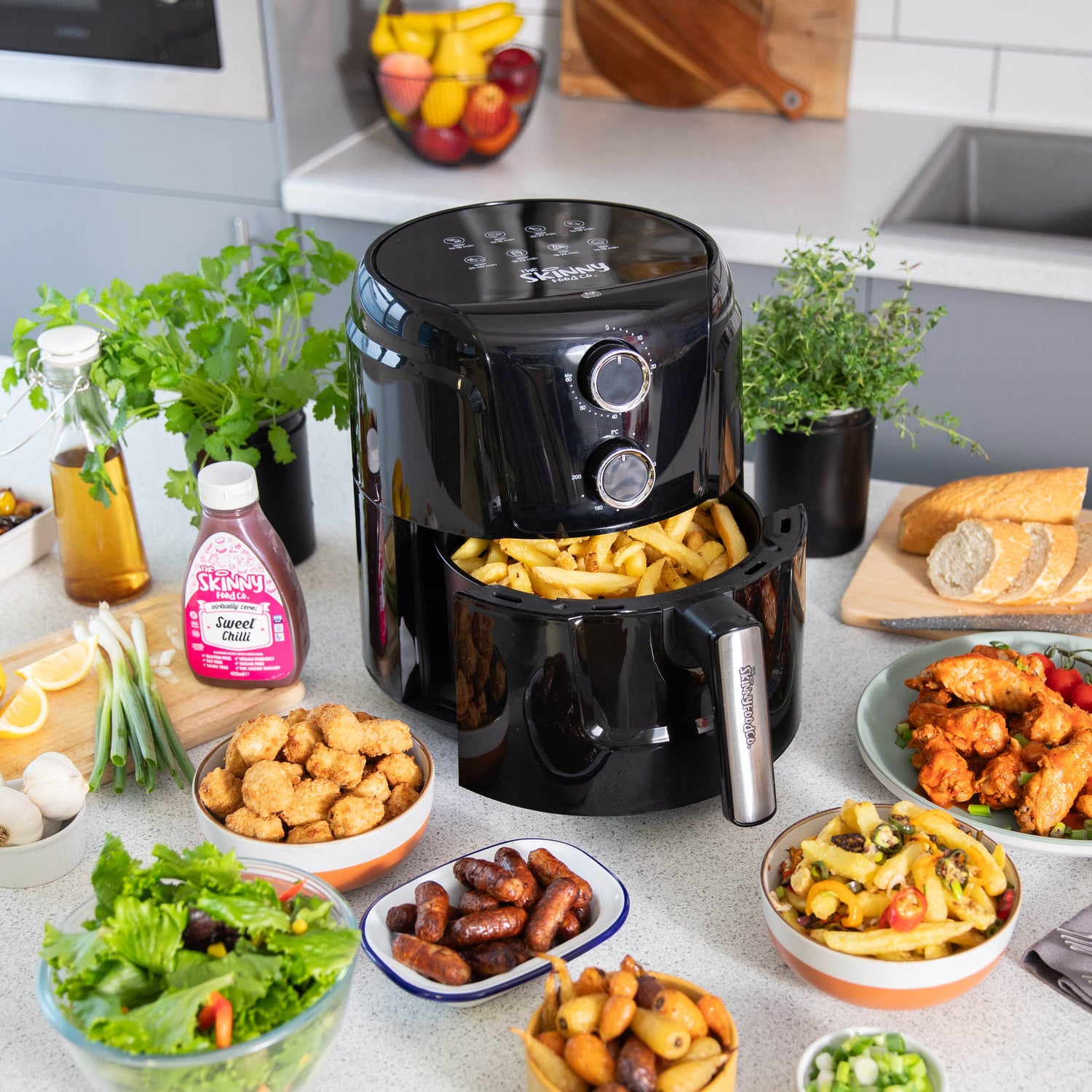 Skinny Food Co Black Air Fryer 4 Litre 1450w (Including Free Air Fryer Recipes Book) - Ninja Alternative - theskinnyfoodco