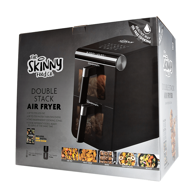 Skinny Food Co Black Double Stack Air fryer 11 Litre (Free Digital Air Fryer Recipe Book) - Ninja Alternative - theskinnyfoodco