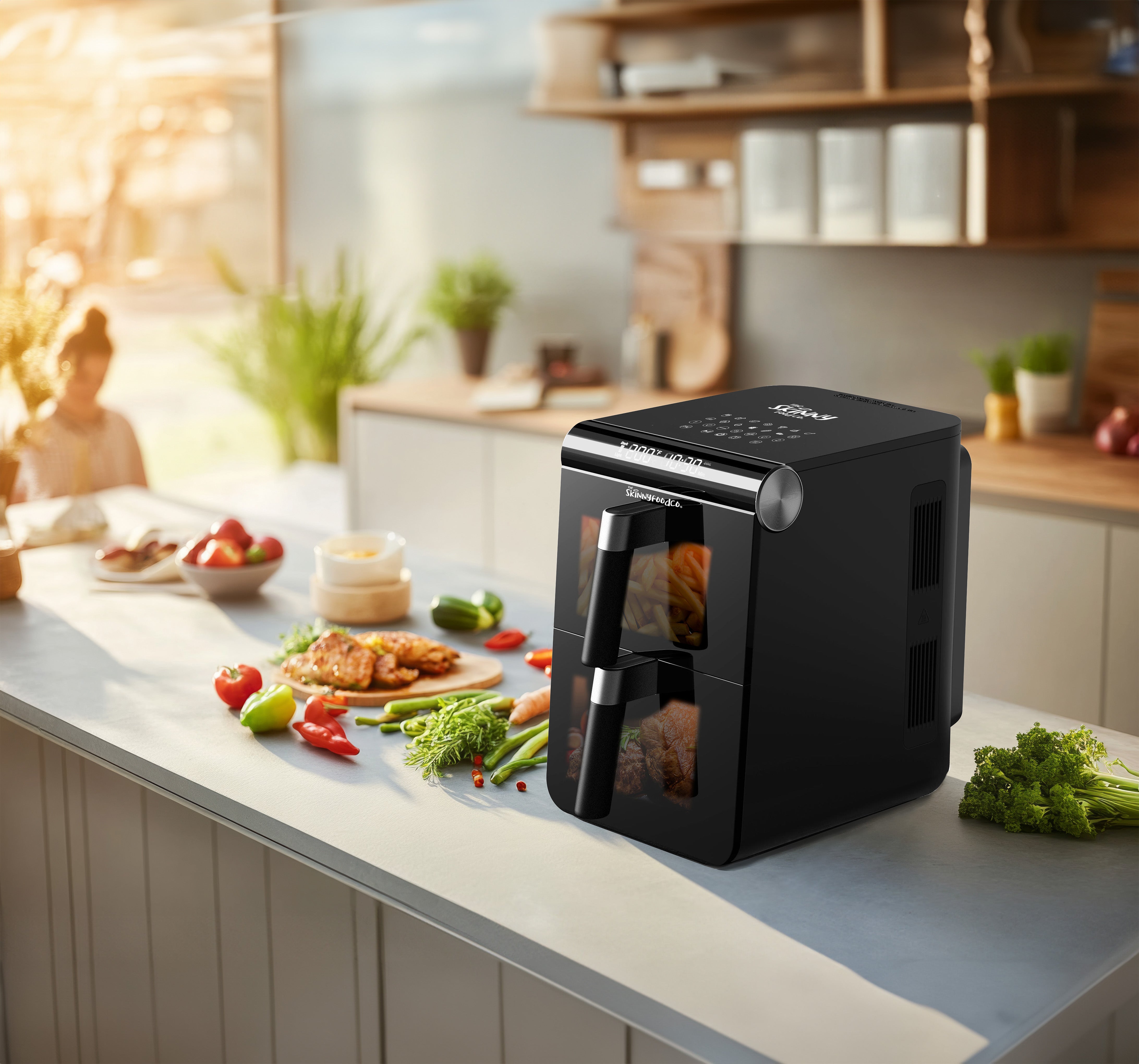 Skinny Food Co Black Double Stack Air fryer 11 Litre (Free Digital Air Fryer Recipe Book) - Ninja Alternative - theskinnyfoodco