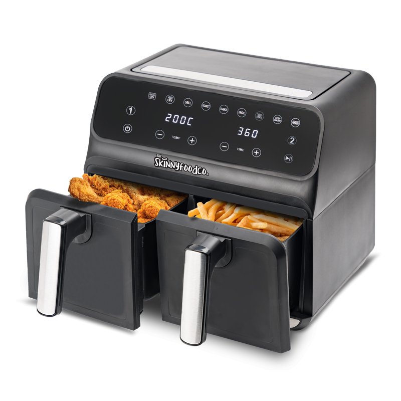 Skinny Food Co Black Dual Zone Air Fryer 8 Litre (Free Digital Air Fryer Recipe Book) - Ninja Alternative - theskinnyfoodco