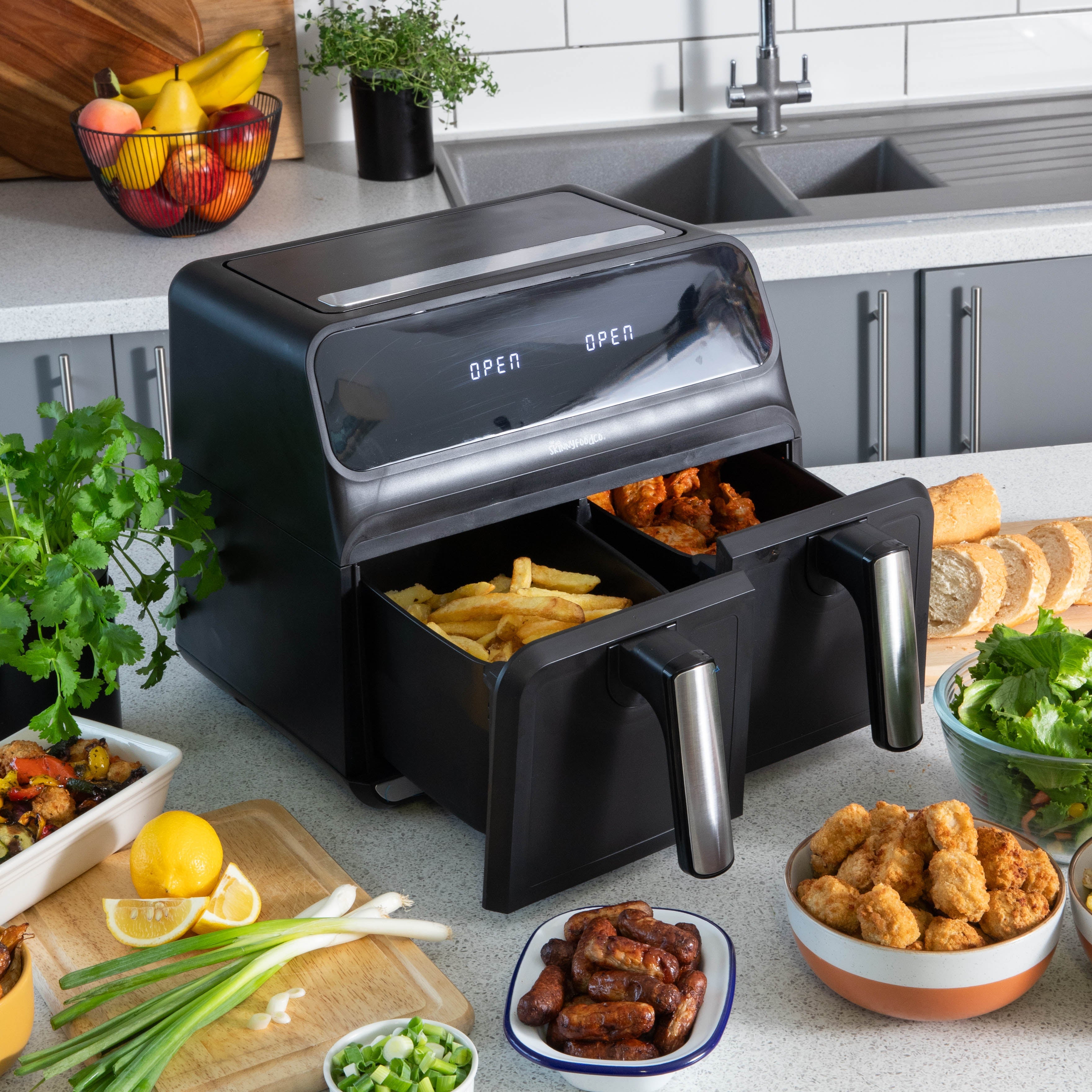 Skinny Food Co Black Dual Zone Air Fryer 8 Litre (Free Digital Air Fryer Recipe Book) - Ninja Alternative - theskinnyfoodco