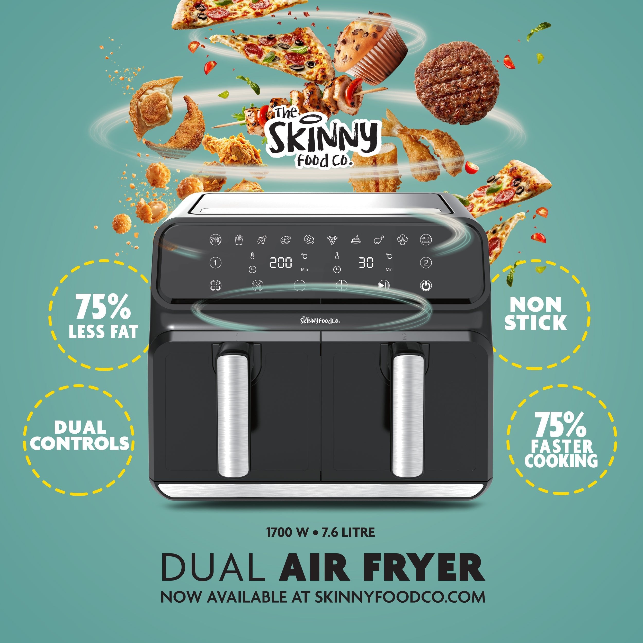 Skinny Food Co Black Dual Zone Air Fryer 8 Litre (Free Digital Air Fryer Recipe Book) - Ninja Alternative - theskinnyfoodco