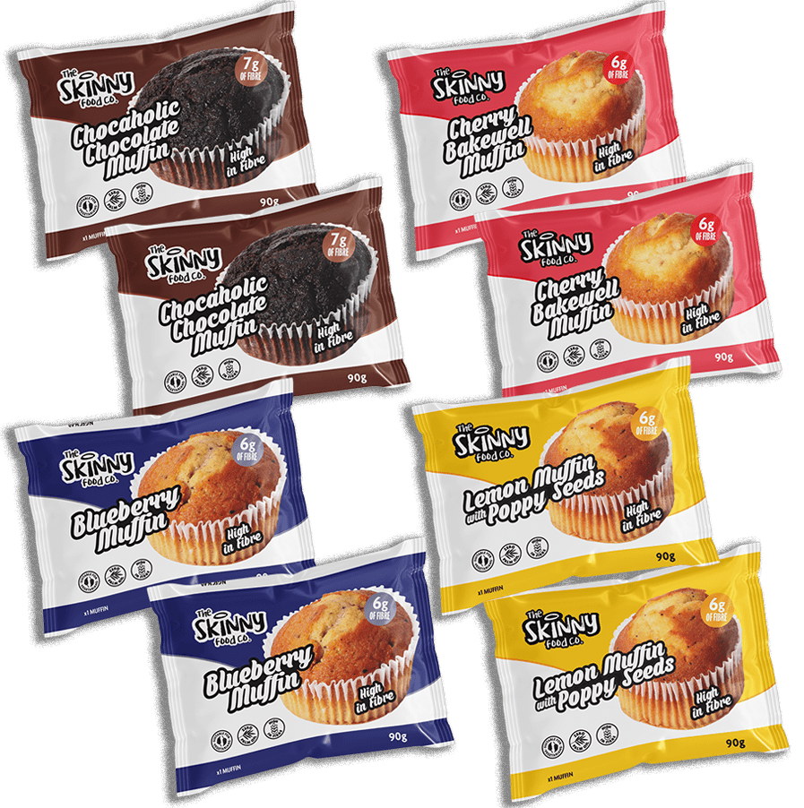 Skinny HFSS High Fibre Muffins 90g x 8 (All 4 Flavours) - theskinnyfoodco