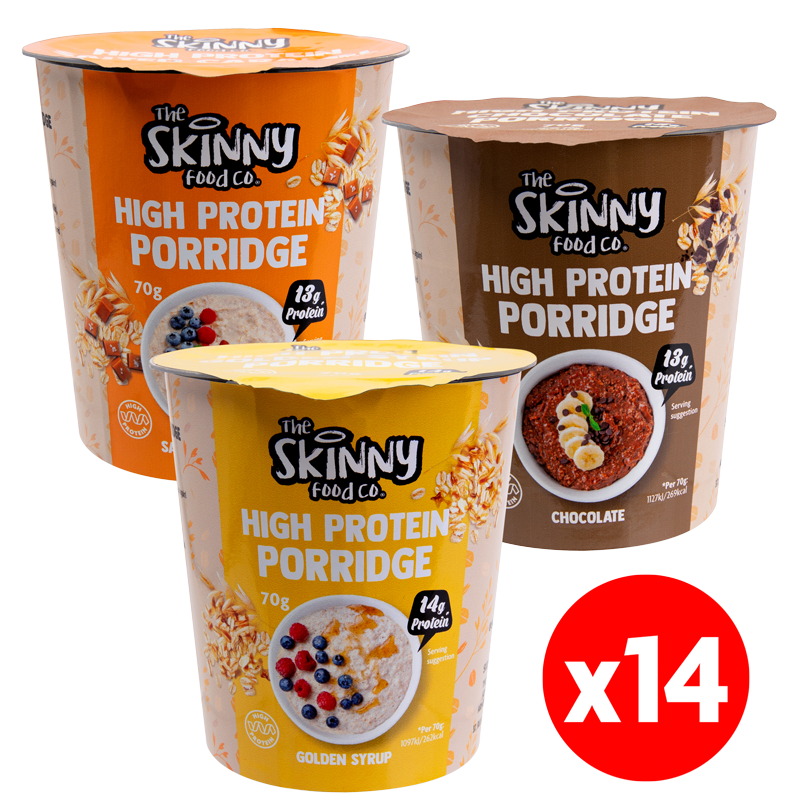 Skinny High Protein Single Porridge Pots 14 x 70g - 14g Protein (3 Flavours to choose) - theskinnyfoodco