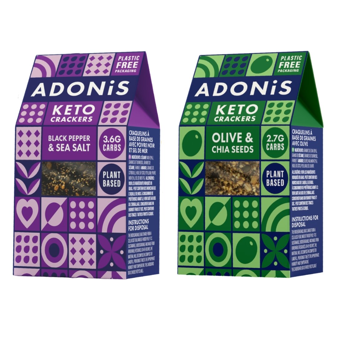 Adonis Keto Plant Based Crackers 60 g - (2 příchutě) - theskinnyfoodco