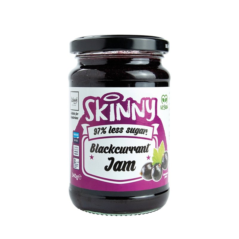 Skinny Marmelade mit niedrigem Zuckergehalt aus schwarzen Johannisbeeren - 340 g - theskinnyfoodco