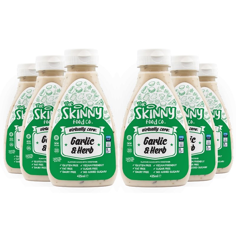 Case Česnekový a bylinkový dip – Prakticky nulová omáčka Skinny Sauce – 425 ml x 6 jednotek – theskinnyfoodco