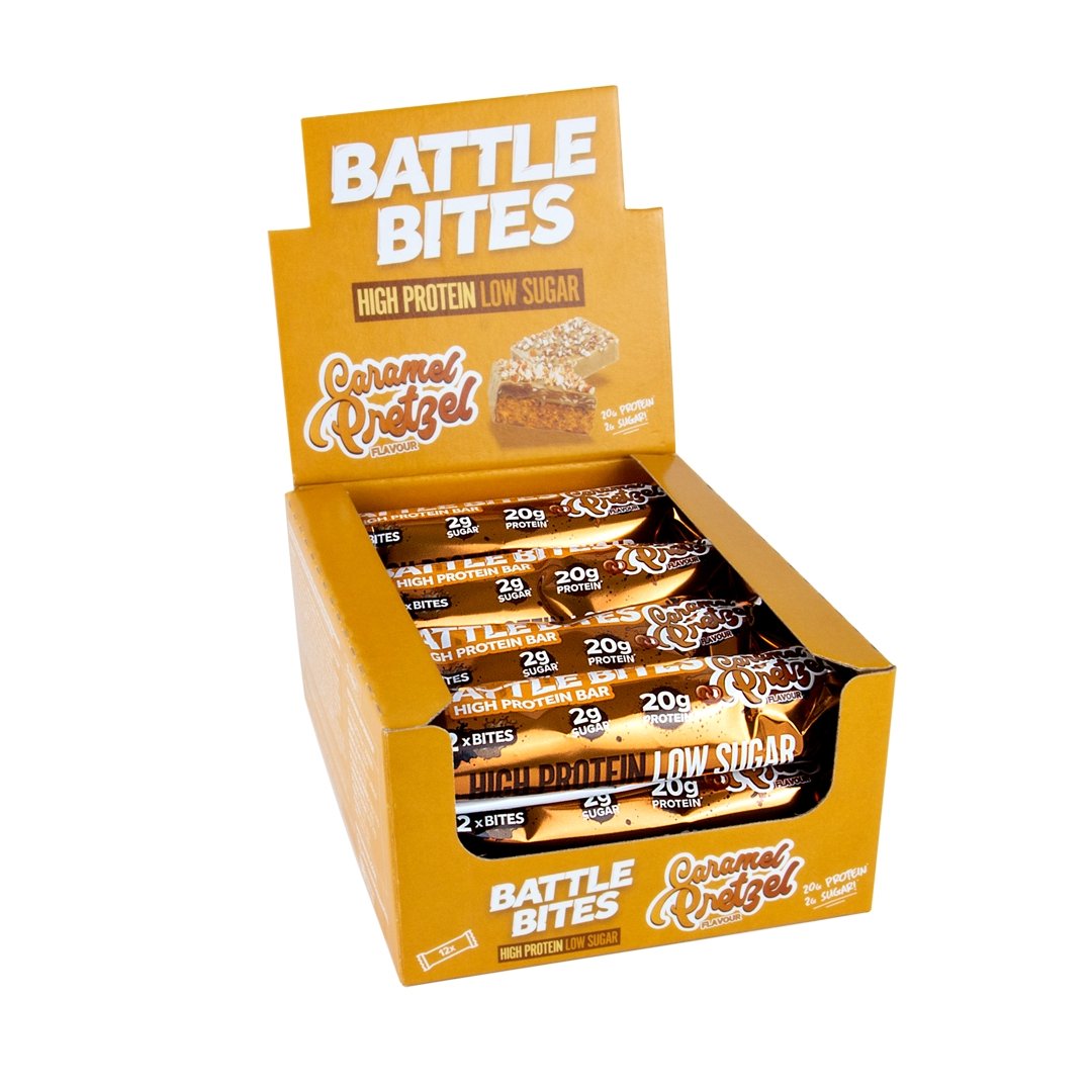 Case of Battle Bites højproteinbarer - 12 x 62g barer (5 smagsvarianter) - theskinnyfoodco