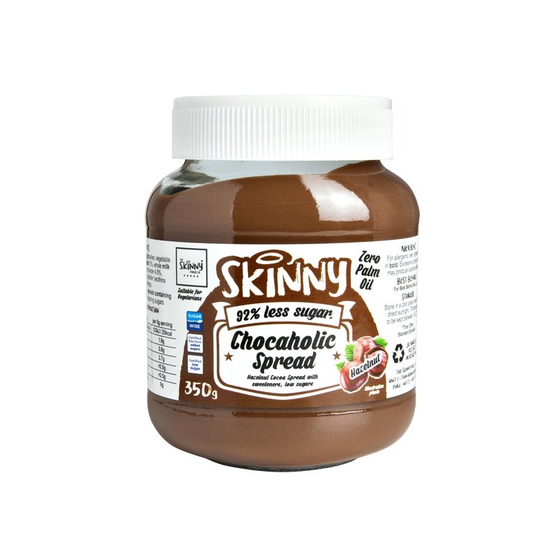 Schokoladen-Haselnuss-Chocahalic-Skinny-Aufstrich mit niedrigem Zuckergehalt – 350 g – theskinnyfoodco