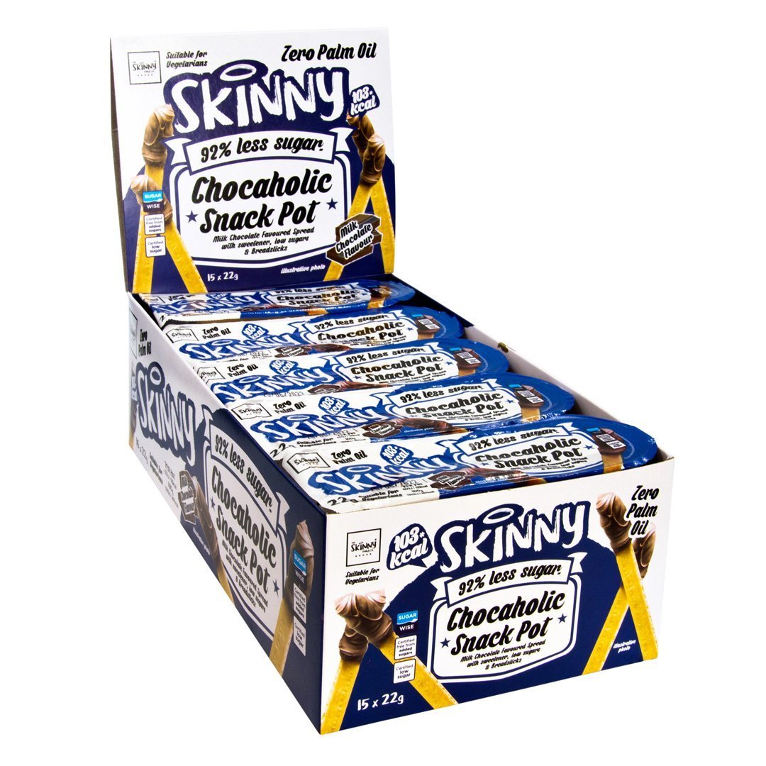 (Razprodaja – kratek datum) Škatla za prigrizke Skinny Chocaholic Chocolate Milk Chocolate – 15 x 22 g (datum junij 2023) – theskinnyfoodco