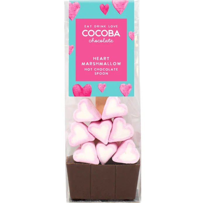 Cocoba Milk Hot Chocolate Spoon with Heart Marshmallows 50g - theskinnyfoodco
